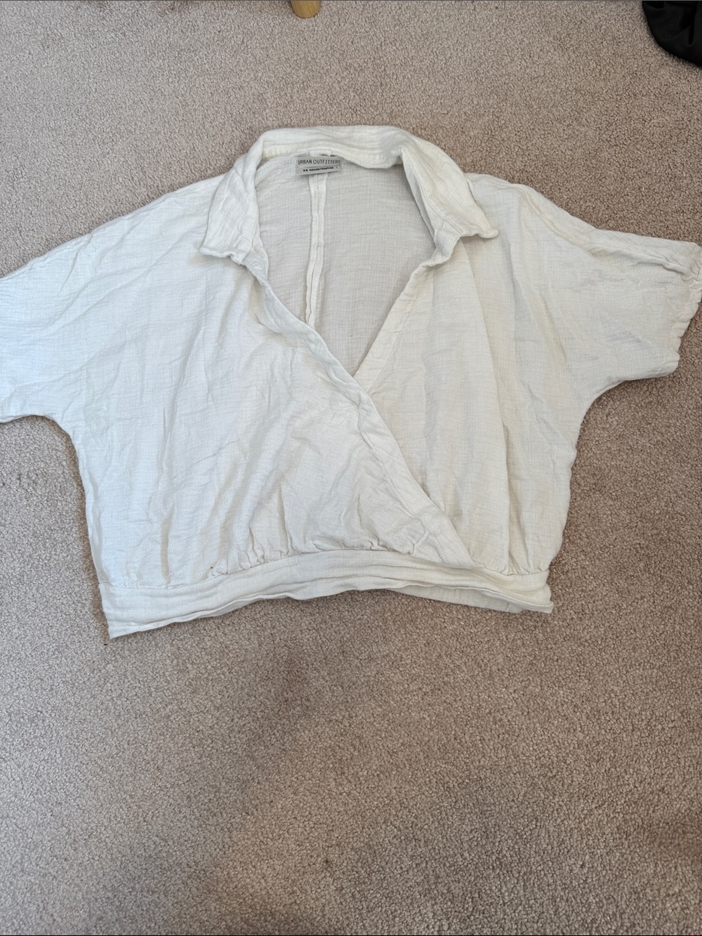 Urban Outfitters Cropped White Wrap-Style Collared Top - Women